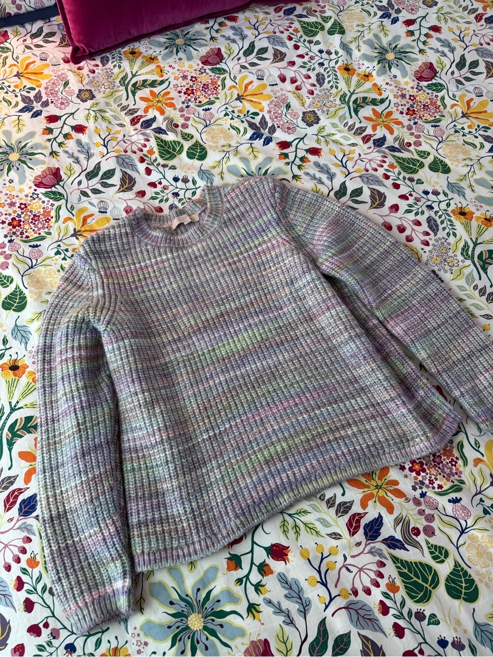 LOFT Pastel Multi-Color Space-Dye Ribbed Crew Neck Sweater (XL)